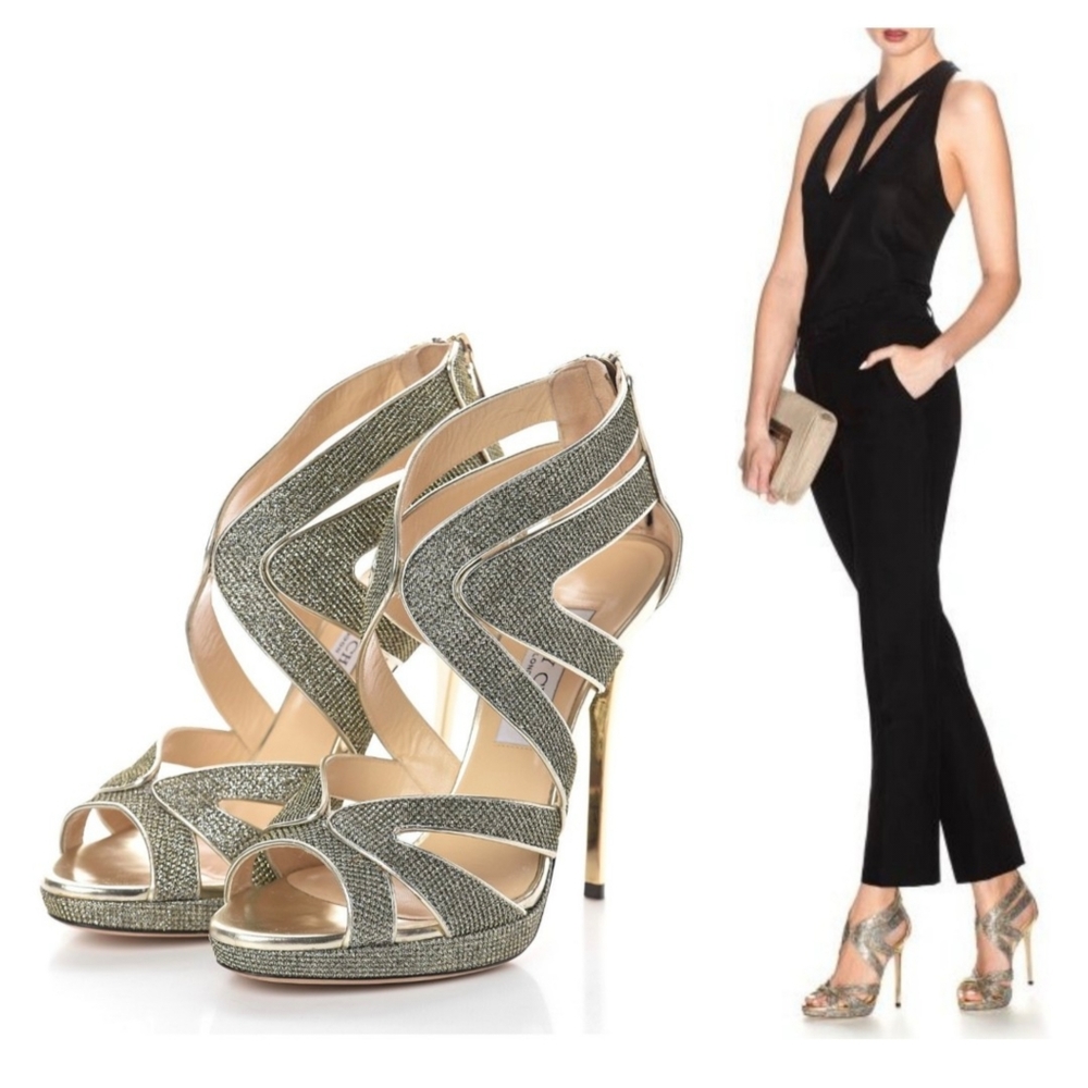 JIMMY CHOO Glam Glitter Collar Sandals-9.5 or size 40.5 Euro
